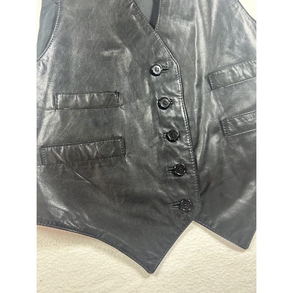 SPLIT END ltd unisex leather vest VINTAGE black size medium back tie buttons - Picture 4 of 7